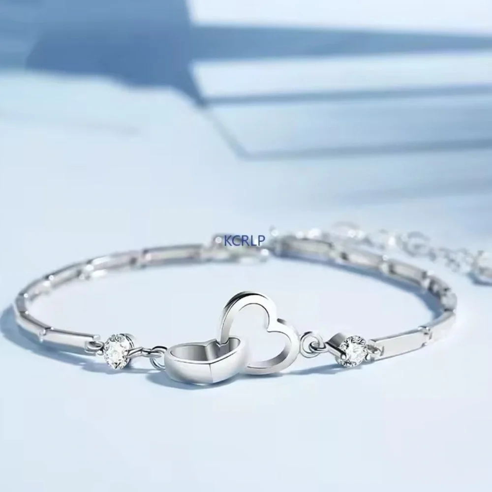 Sterling Silver Cubic Zirconia Heart Bracelet
